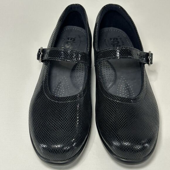 SAS Maria Mary Jane Shoes Womens 7 M Black Snake Patent Leather Comfort - Picture 2 of 8